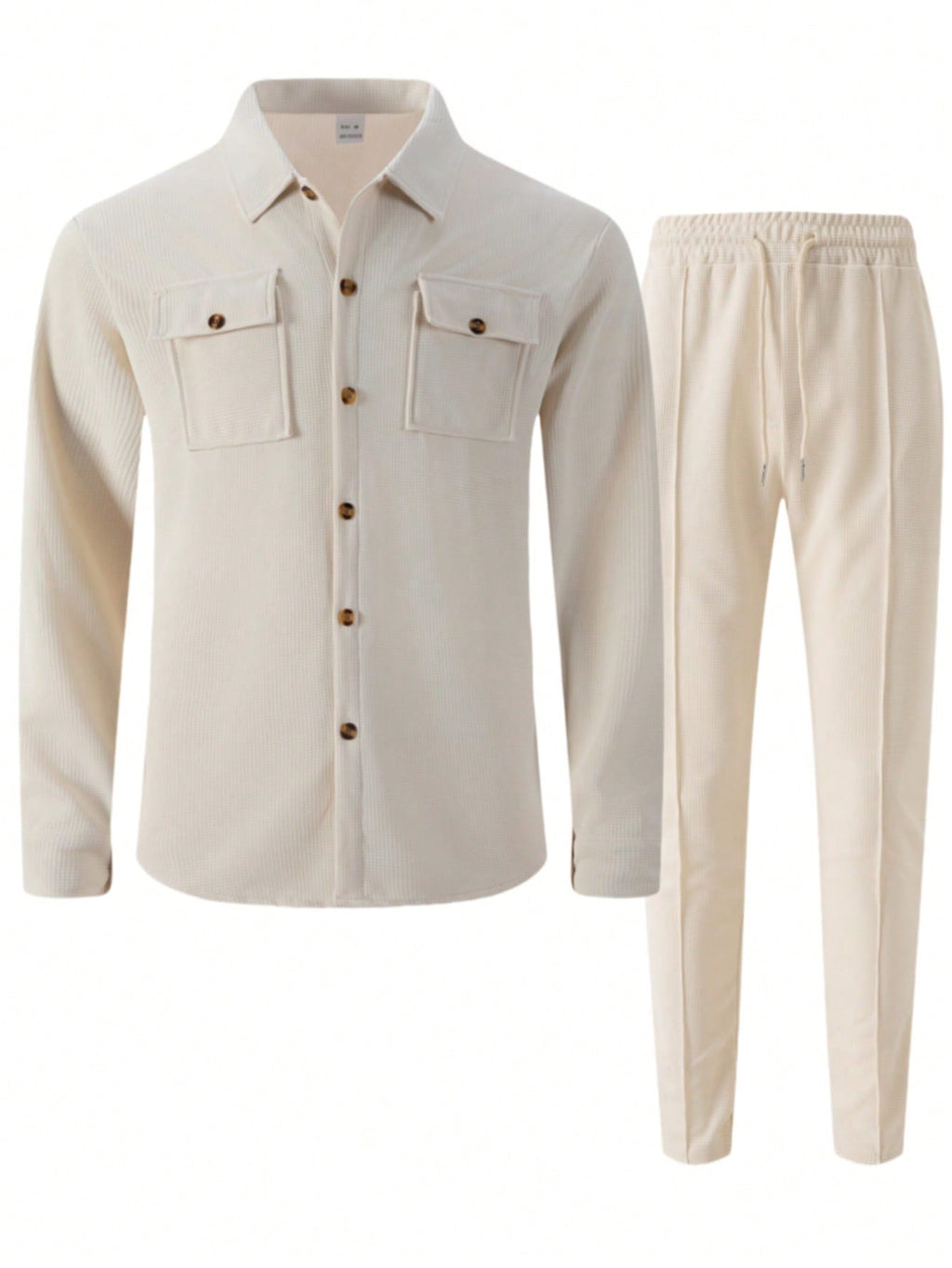 Men's 2 Pieces Set, Casual Solid Double Pocket Lapel Long Sleeve Shirt + Long Pants, Thin Spring Autumn Sports Vacation Outfit, Co-Ord Set