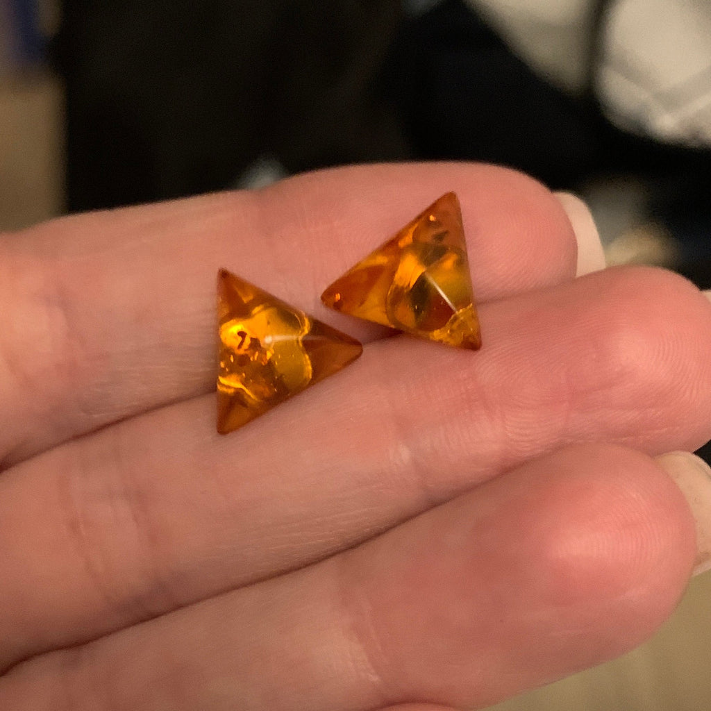 Amber Delta Studs — Baltic Amber & Sterling Silver