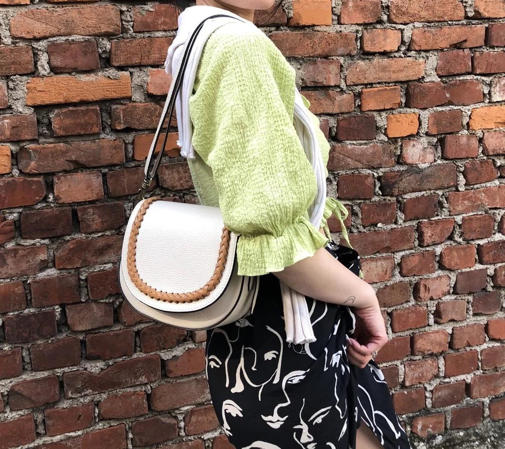 Braided-Trim Leather Saddle Crossbody Bag – Made in Italy