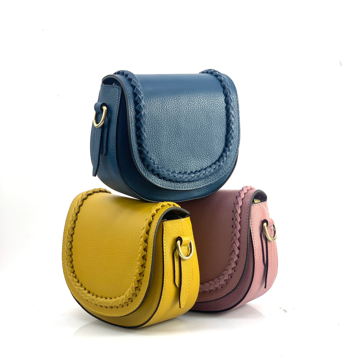 Braided-Trim Leather Saddle Crossbody Bag – Made in Italy