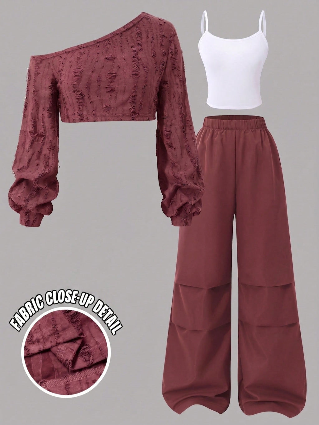 Teen Casual Comfortable Knit Tank Top Camisole Cargo Wide Leg Pants 3 Pieces Set Suitable Y2k Back To School,Autumn Outfit,Winter