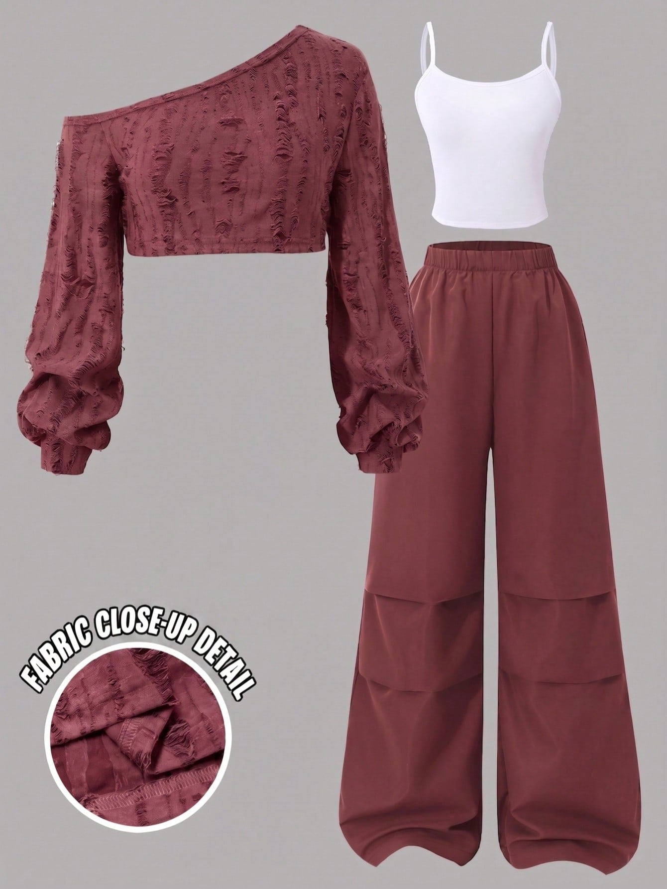 Teen Casual Comfortable Knit Tank Top Camisole Cargo Wide Leg Pants 3 Pieces Set Suitable Y2k Back To School,Autumn Outfit,Winter