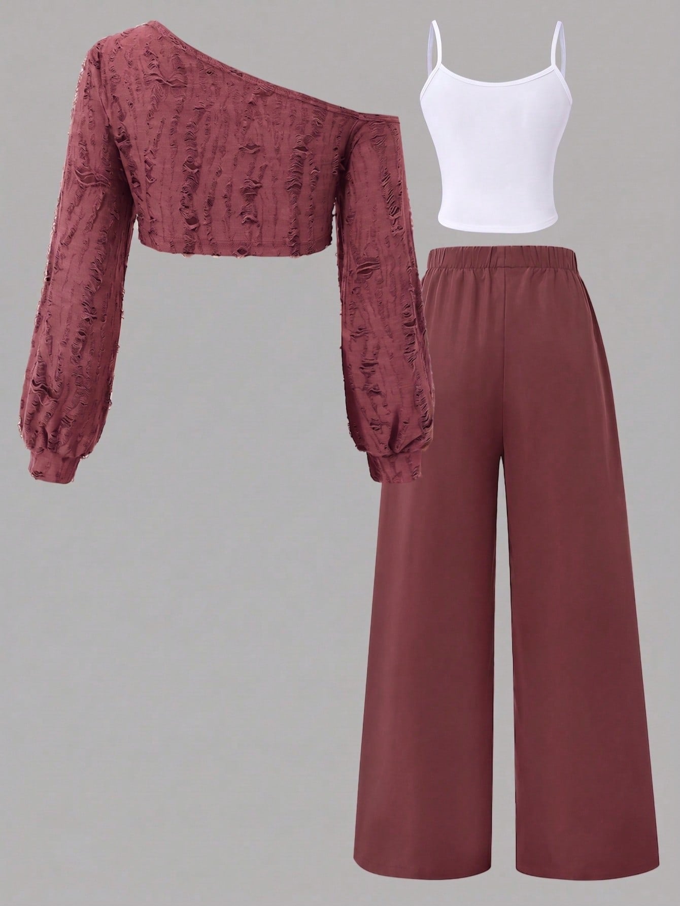 Teen Casual Comfortable Knit Tank Top Camisole Cargo Wide Leg Pants 3 Pieces Set Suitable Y2k Back To School,Autumn Outfit,Winter