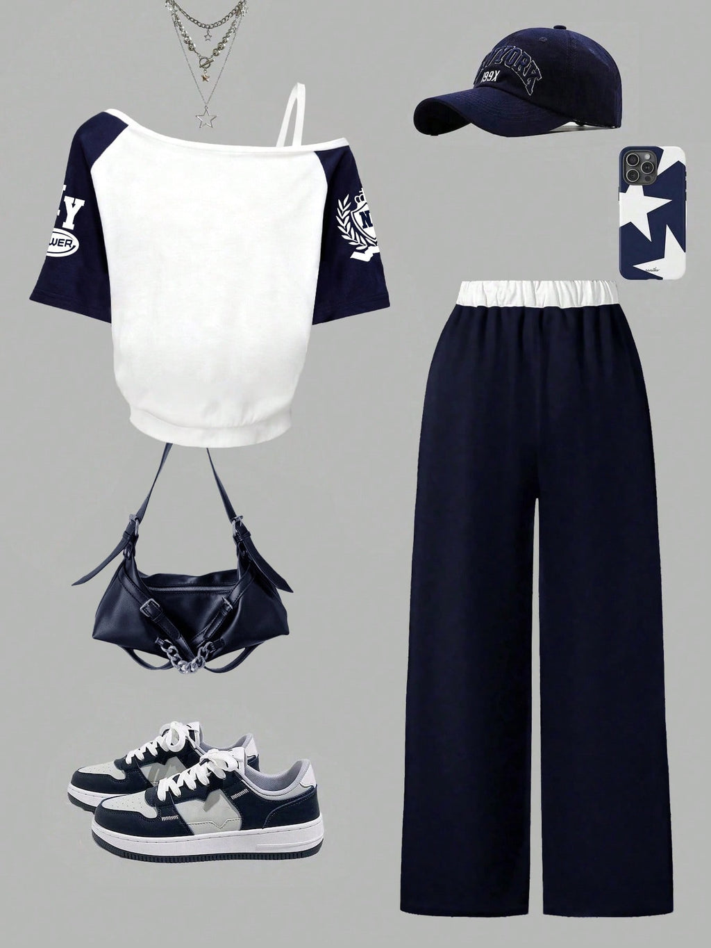 Youth Girl Numeric Print Oblique Shoulder Short Sleeve Top And Pants Set