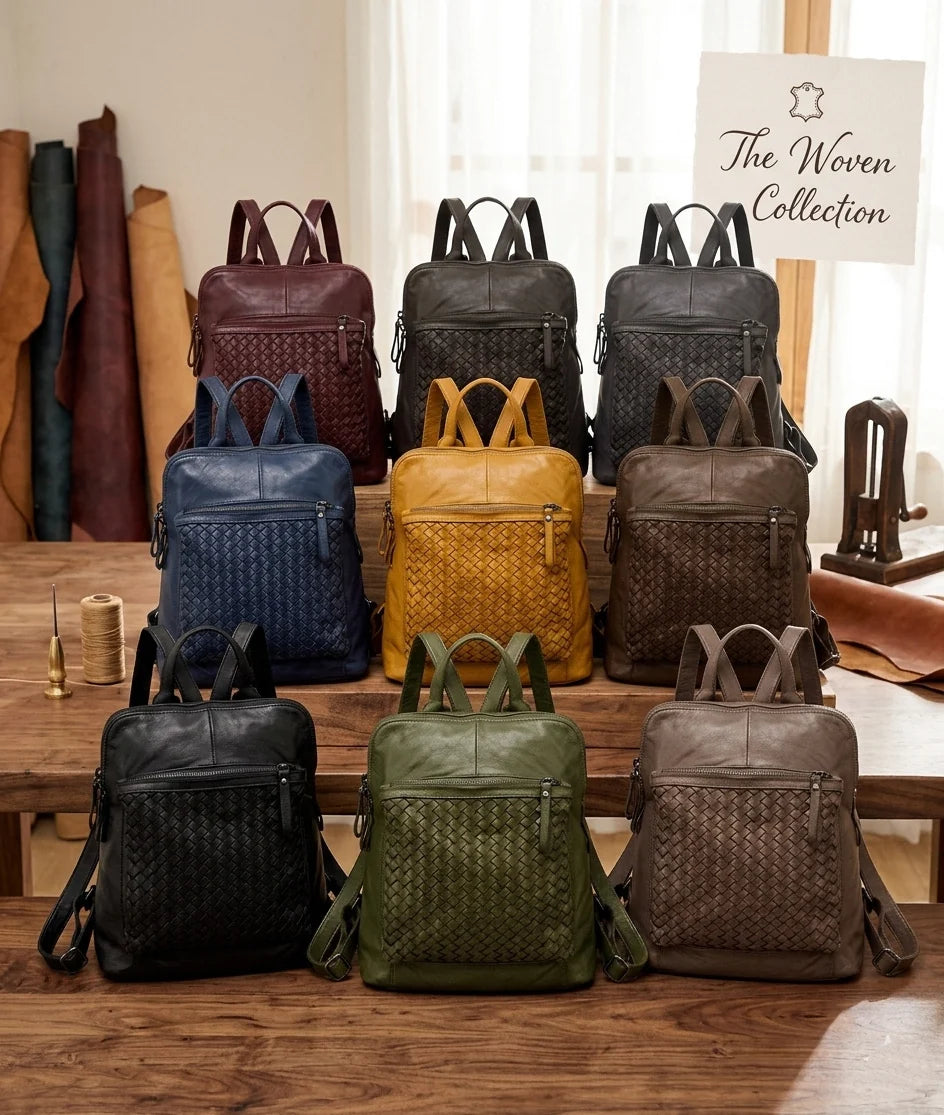 Front-panel leather backpack with twin zip compartments wholesale
