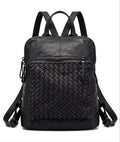 Front-panel leather backpack with twin zip compartments wholesale
