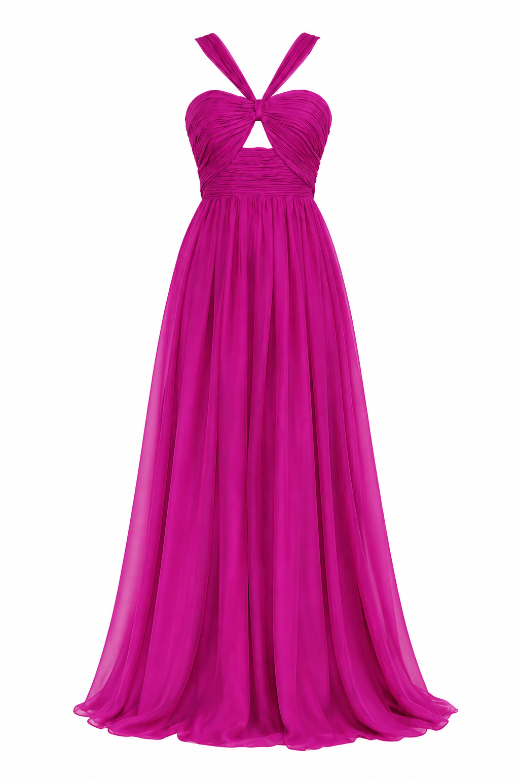 Fuchsia Plus Size Crisscross Chiffon Maxi Dress with Keyhole Front