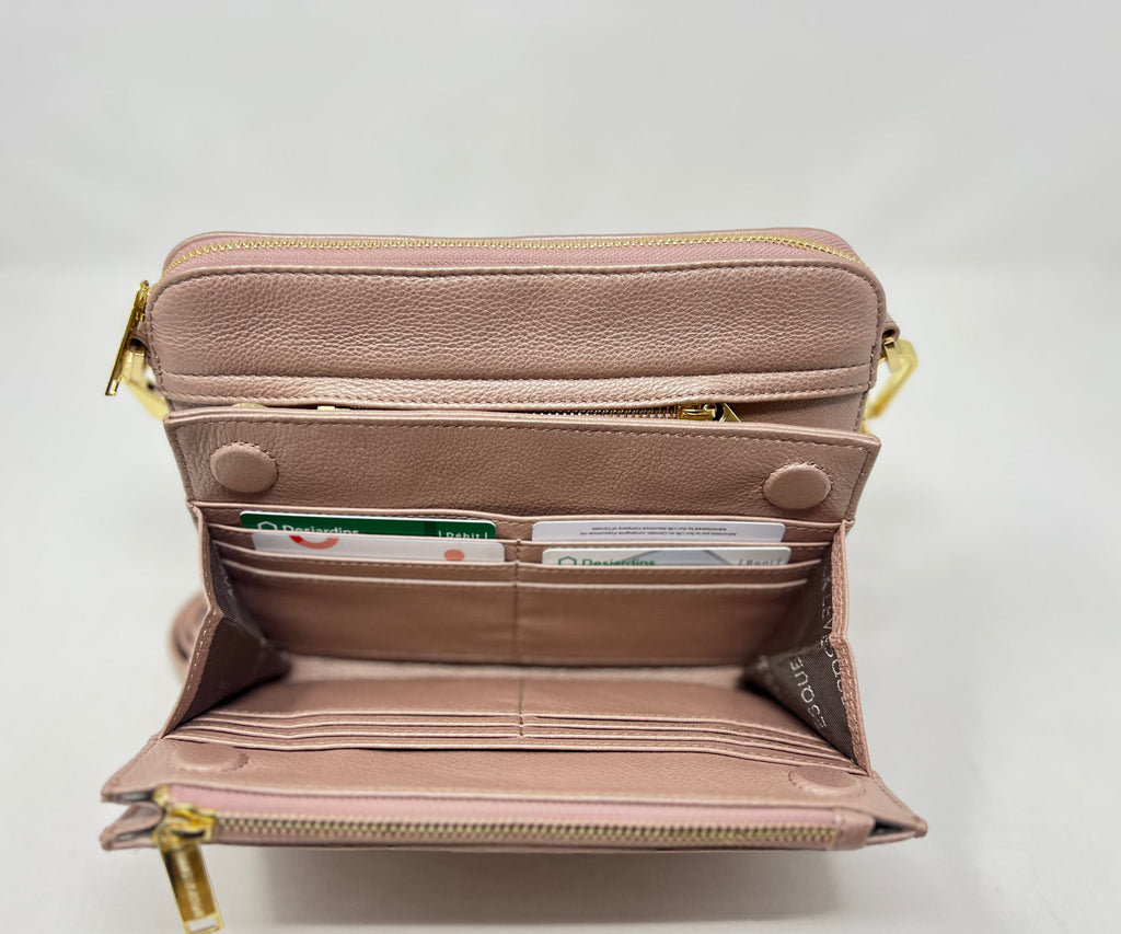 Petit Sac bandoulière avec porte-carte détachable rose platine | Kennedi