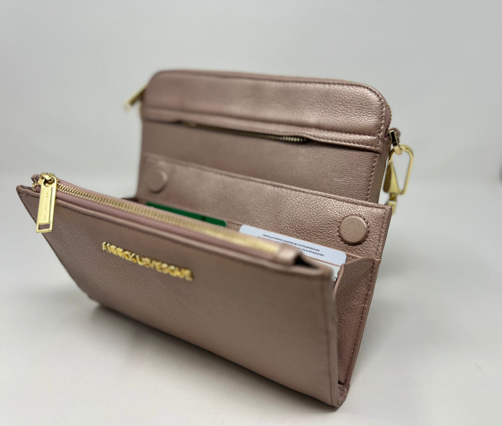 Petit Sac bandoulière avec porte-carte détachable rose platine | Kennedi