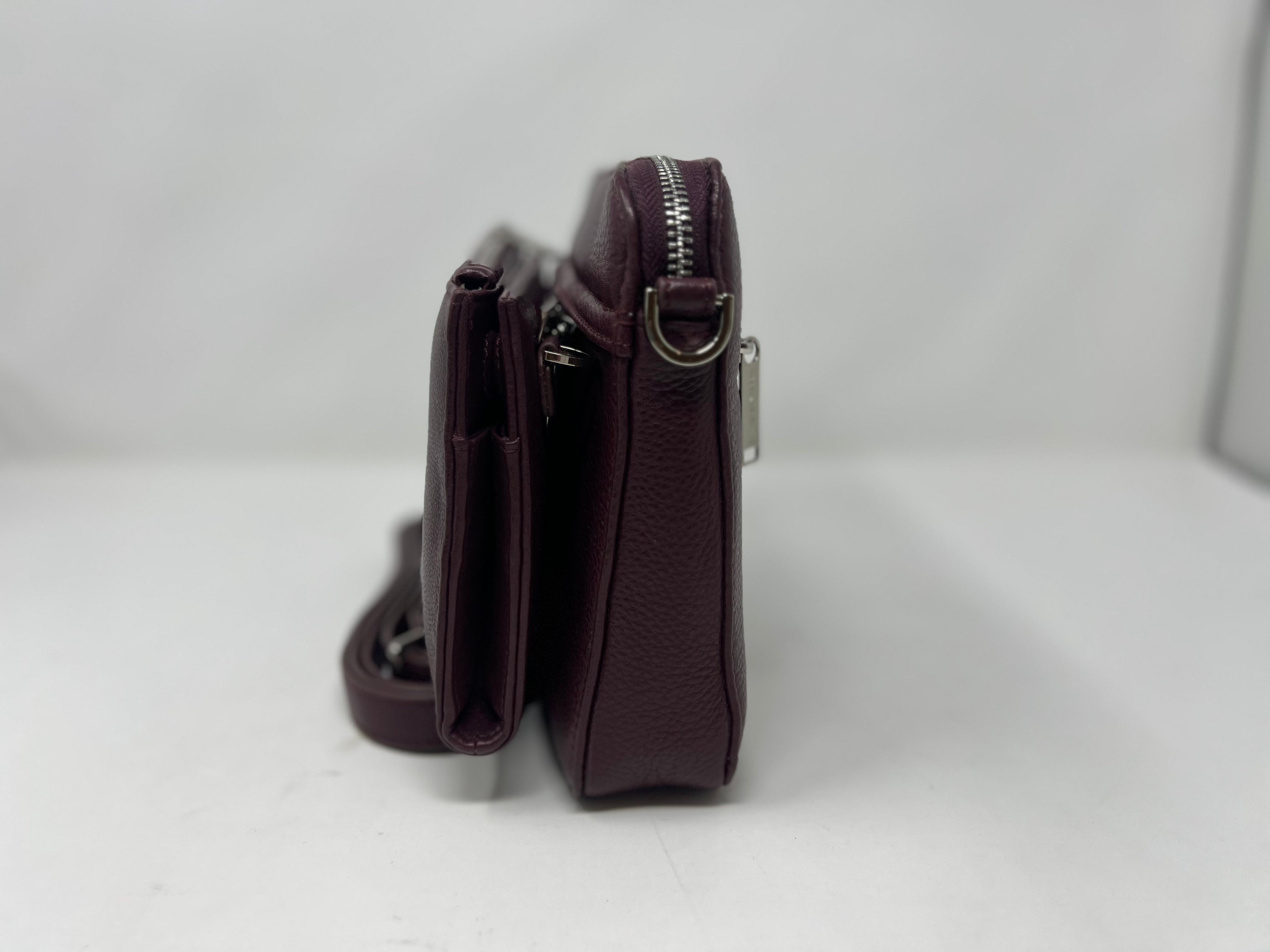 Petit Sac bandouillère avec porte carte détachable, aubergine | Kennedi