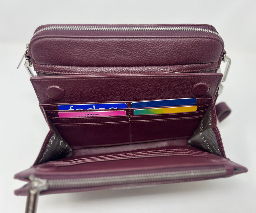Petit Sac bandouillère avec porte carte détachable, aubergine | Kennedi