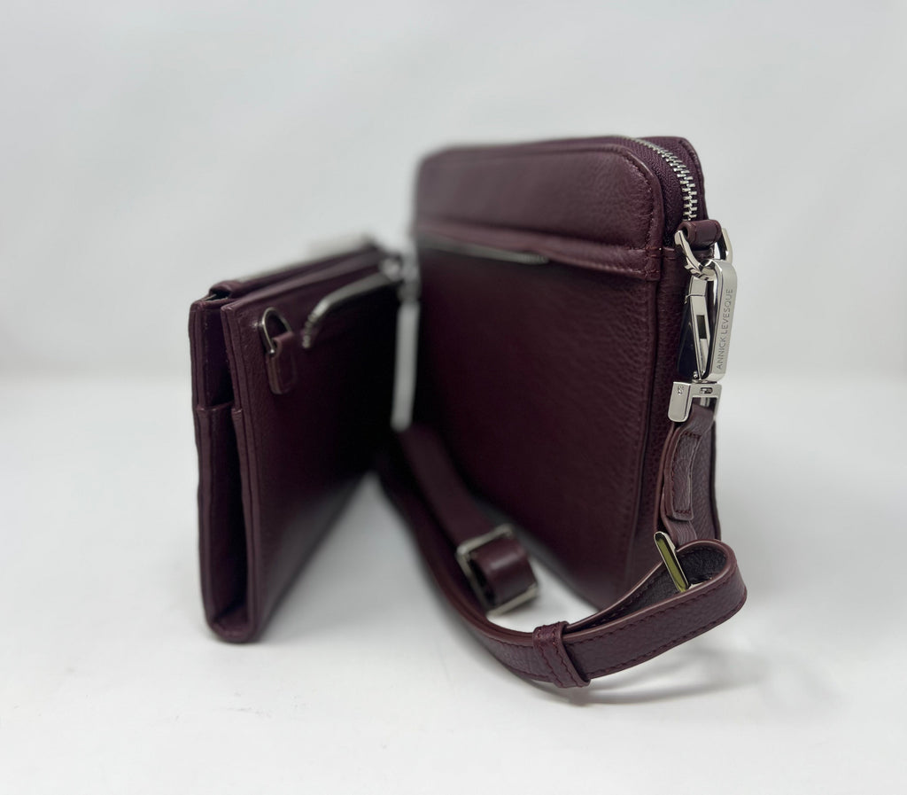 Petit Sac bandouillère avec porte carte détachable, aubergine | Kennedi