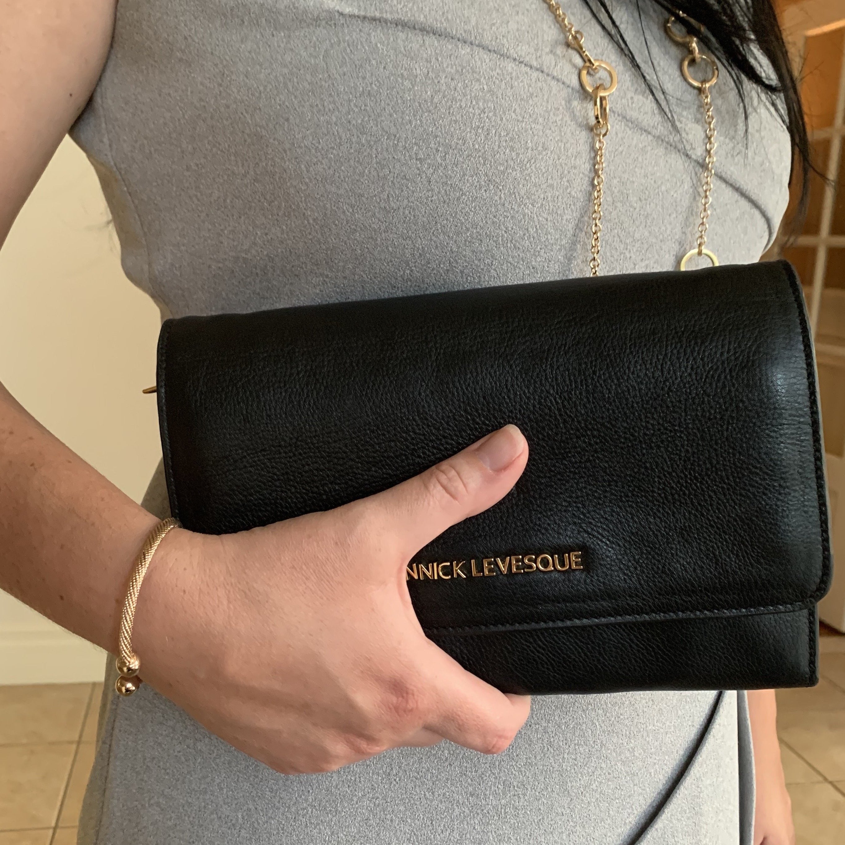 Sac à main en cuir véritable noir avec noeud papillon | Scarlett - PRÉCOMMANDE