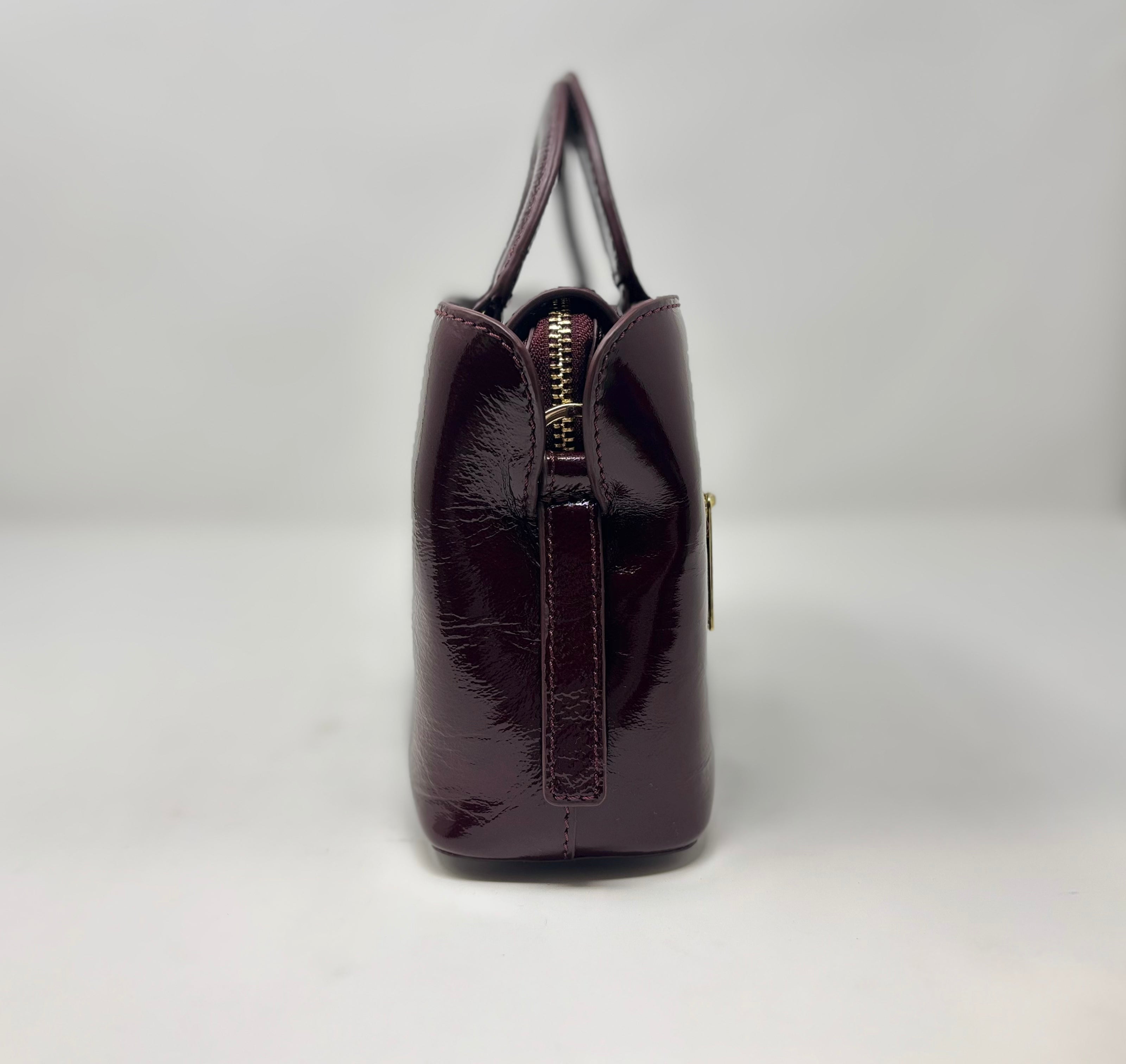 Sac à main en cuir, deux en un, rouge bordeaux vernis | Clarence