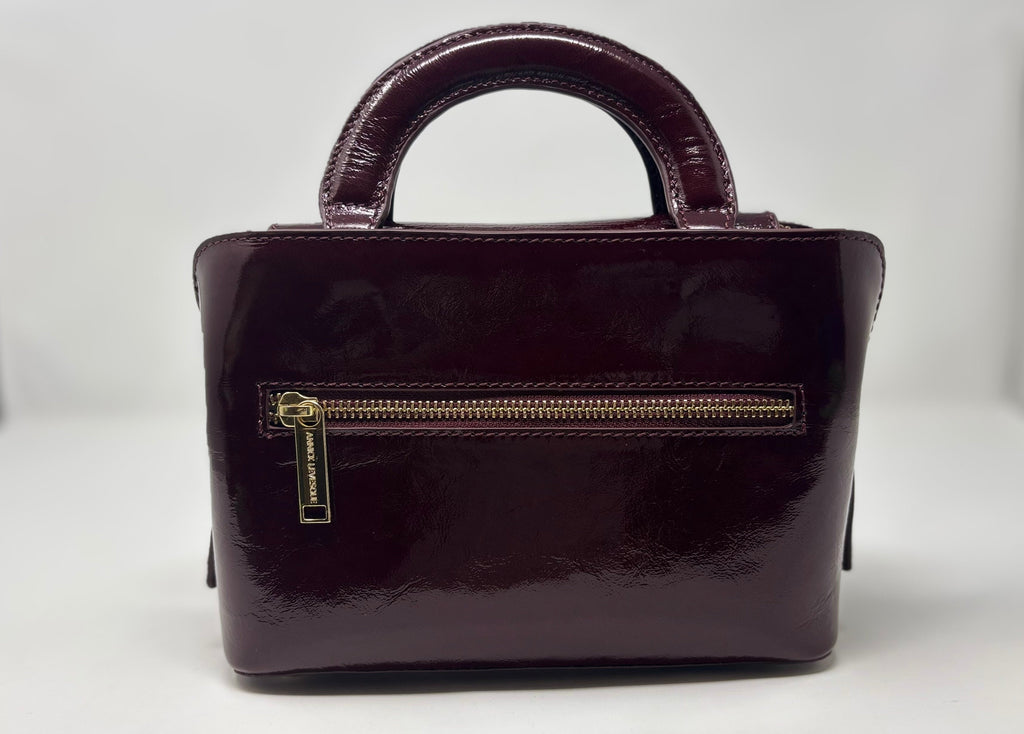 Sac à main en cuir, deux en un, rouge bordeaux vernis | Clarence