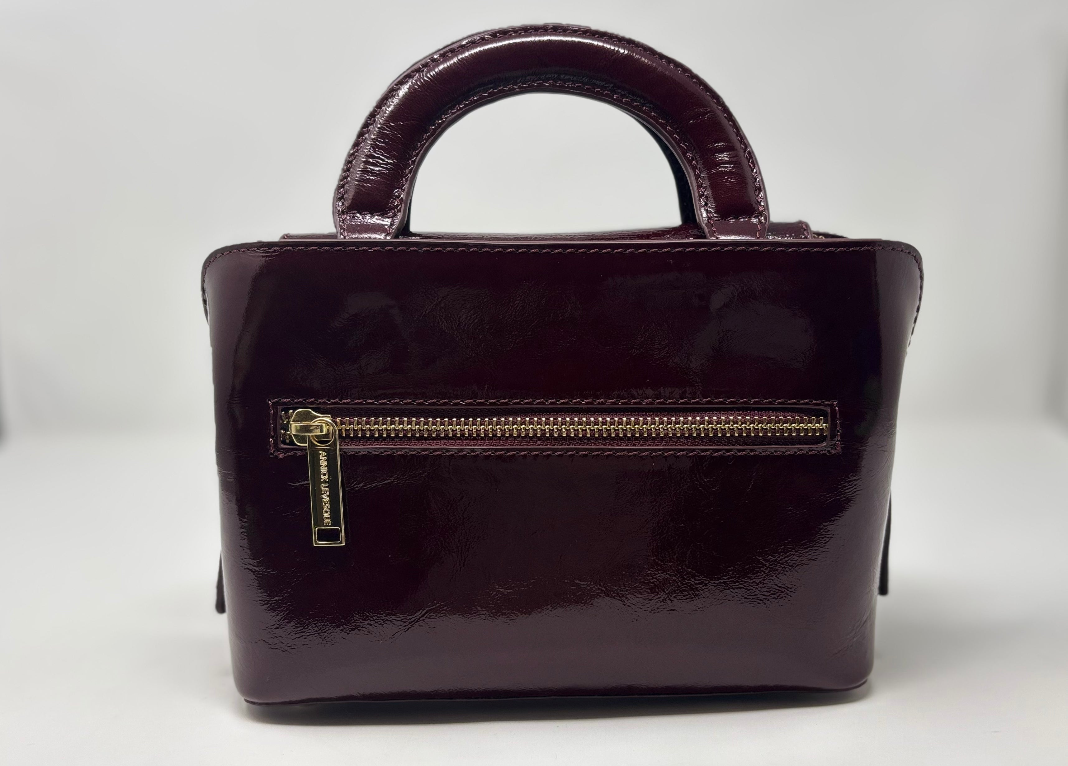 Sac à main en cuir, deux en un, rouge bordeaux vernis | Clarence