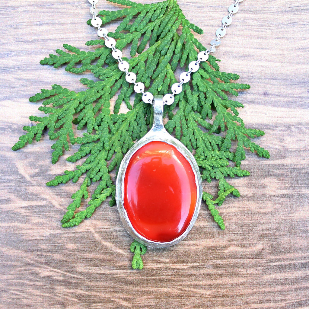 Carnelian Necklace in Sterling Silver — Large OOAK Statement Pendant — 16–18” Adjustable Chain — Echoes of the Lake Collection