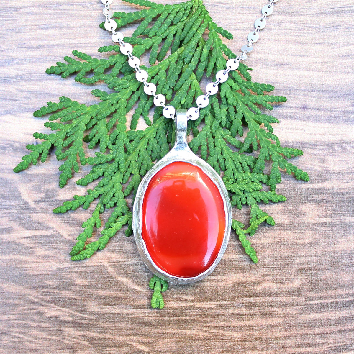Carnelian Necklace in Sterling Silver — Large OOAK Statement Pendant — 16–18” Adjustable Chain — Echoes of the Lake Collection
