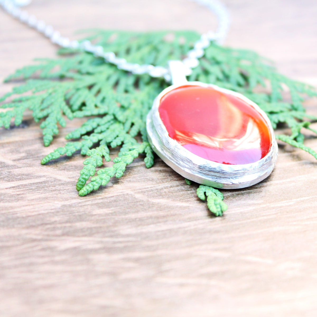 Carnelian Necklace in Sterling Silver — Large OOAK Statement Pendant — 16–18” Adjustable Chain — Echoes of the Lake Collection