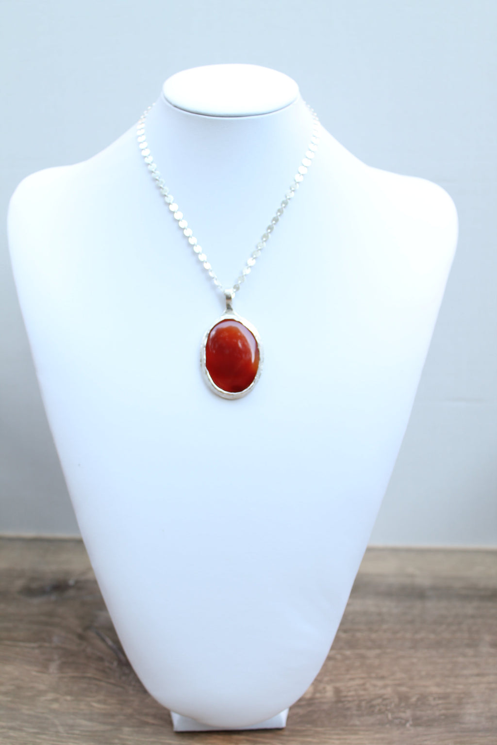 Carnelian Necklace in Sterling Silver — Large OOAK Statement Pendant — 16–18” Adjustable Chain — Echoes of the Lake Collection
