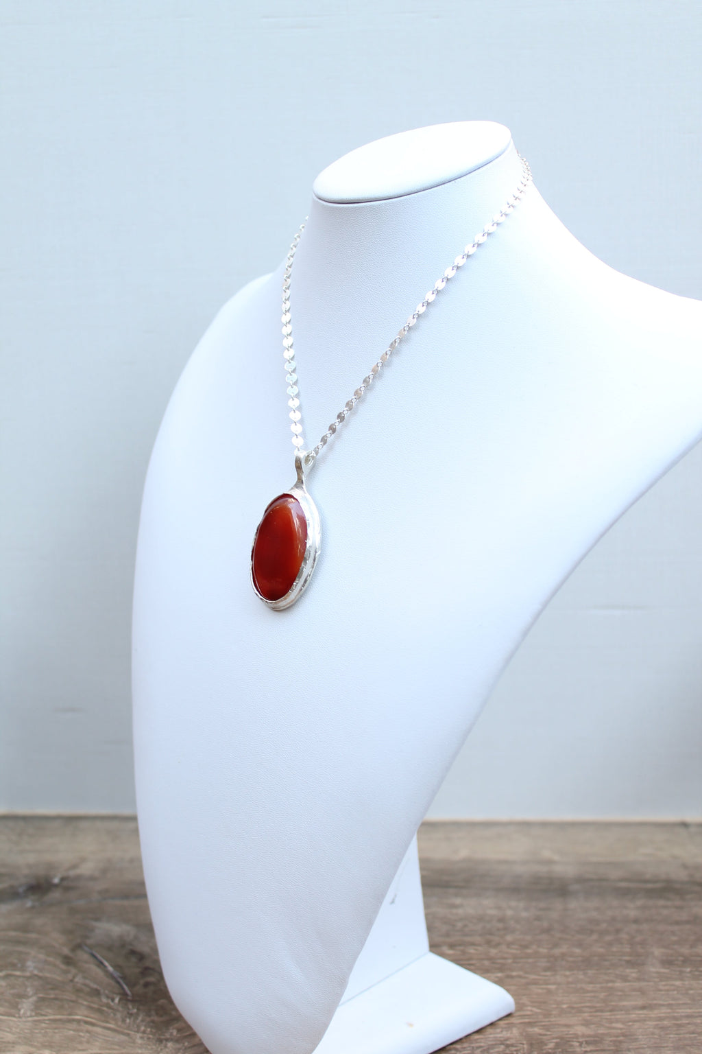 Carnelian Necklace in Sterling Silver — Large OOAK Statement Pendant — 16–18” Adjustable Chain — Echoes of the Lake Collection
