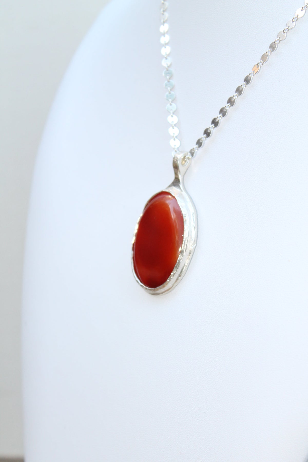 Carnelian Necklace in Sterling Silver — Large OOAK Statement Pendant — 16–18” Adjustable Chain — Echoes of the Lake Collection