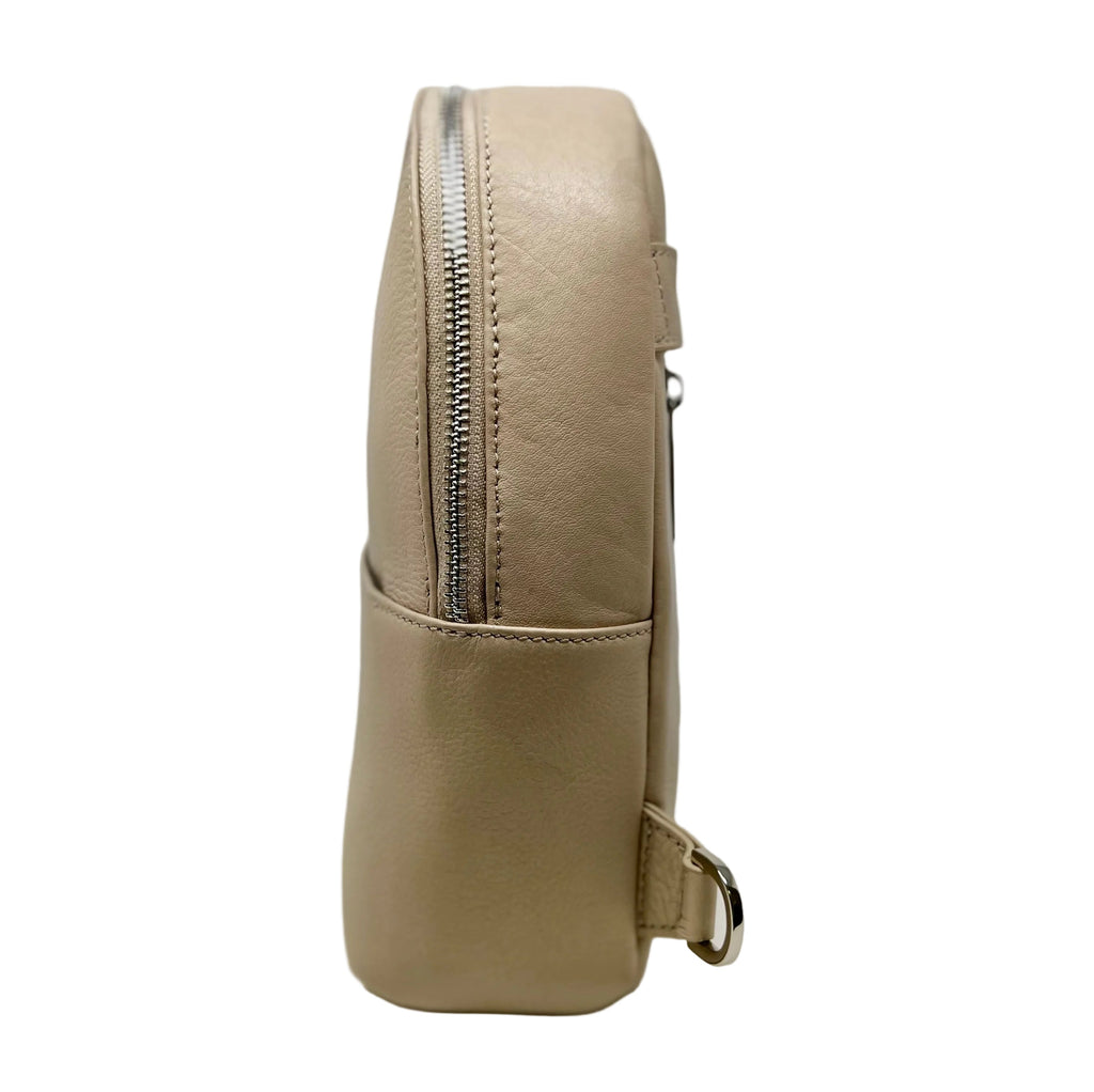 Petit Sac à dos Classique en Cuir Beige, convertible - Caroline