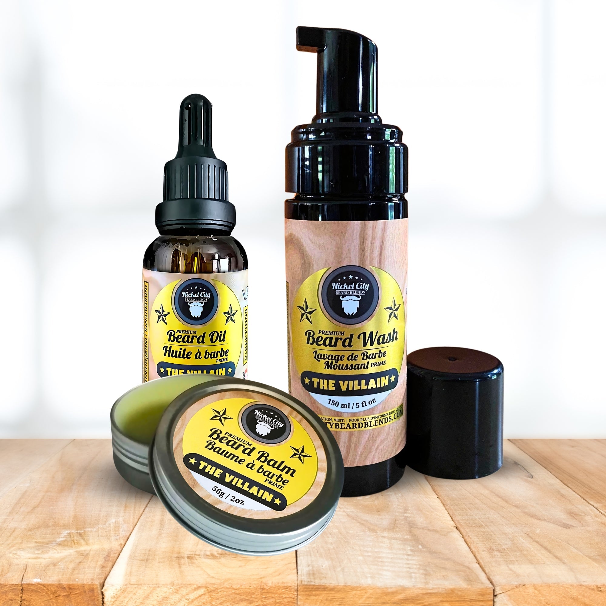 "Beard Boss" Trinity Bundle – The Villain (3-Piece Beard Care Set: Oil, Balm, Wash) | Spiced Tobacco, Fresh Leather, Bold Cognac & Bourbon with Creamy Vanilla Undertone