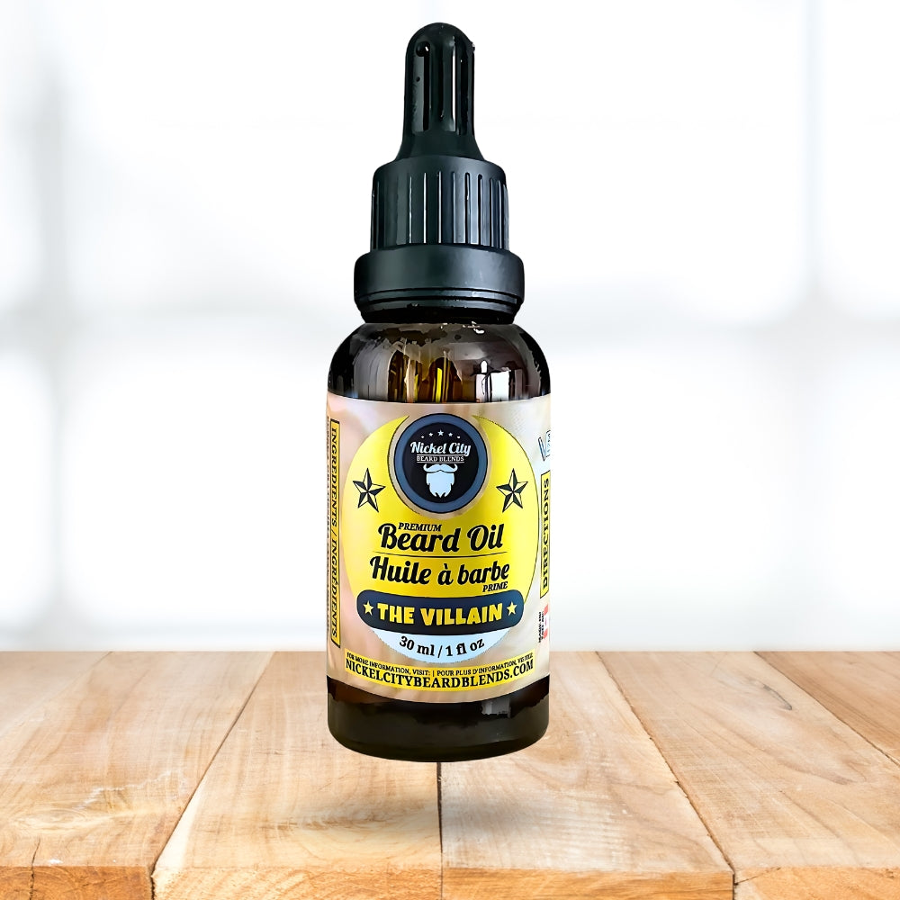 The Villain Beard Oil (30ml) – Spiced Tobacco, Fresh Leather, Cognac & Bourbon with Creamy Vanilla | Premium Conditioning Beard Oil