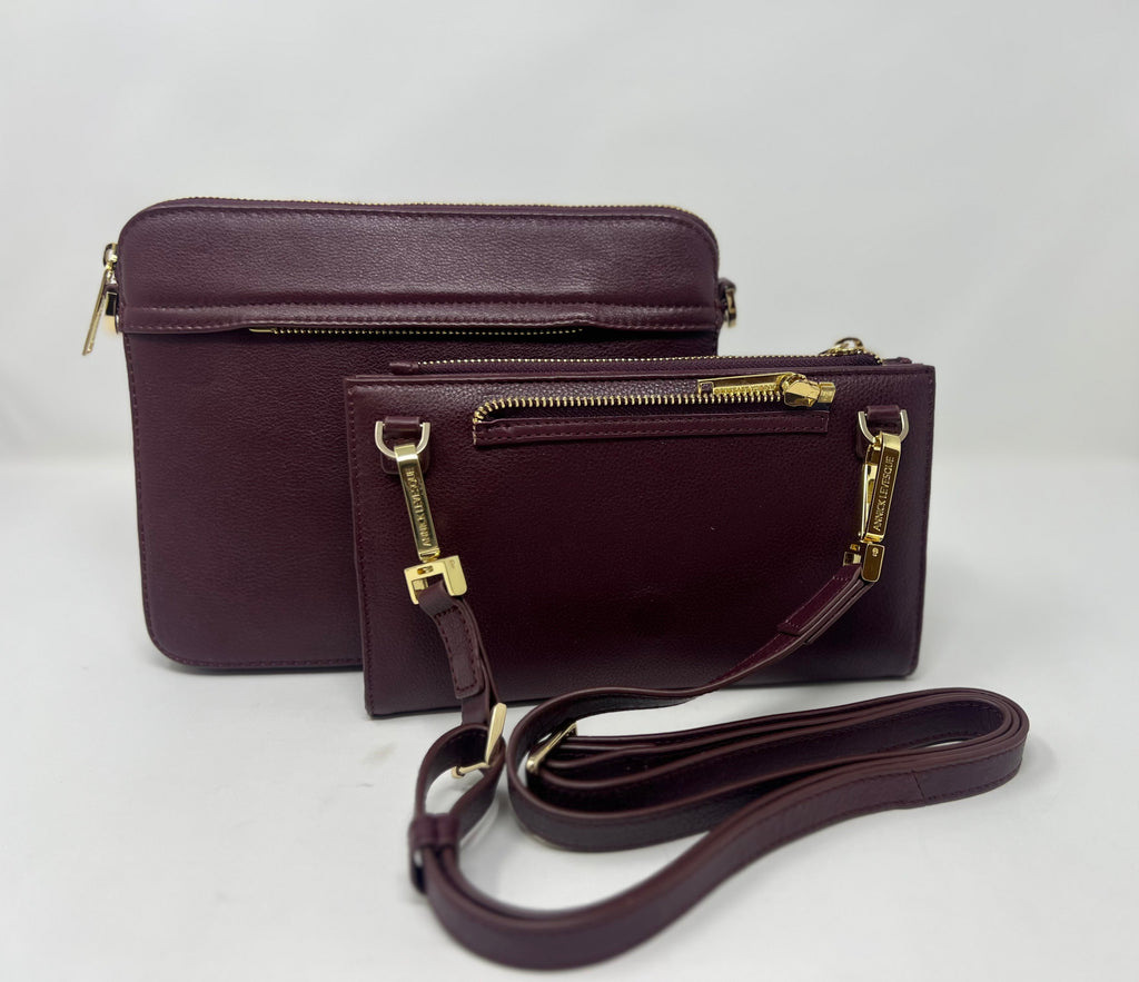Petit Sac bandouillère avec porte carte détachable, aubergine | Kennedi