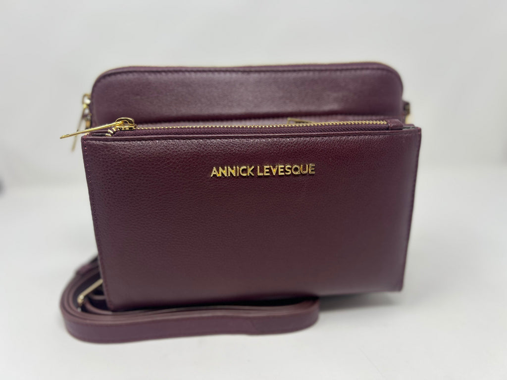 Petit Sac bandouillère avec porte carte détachable, aubergine | Kennedi