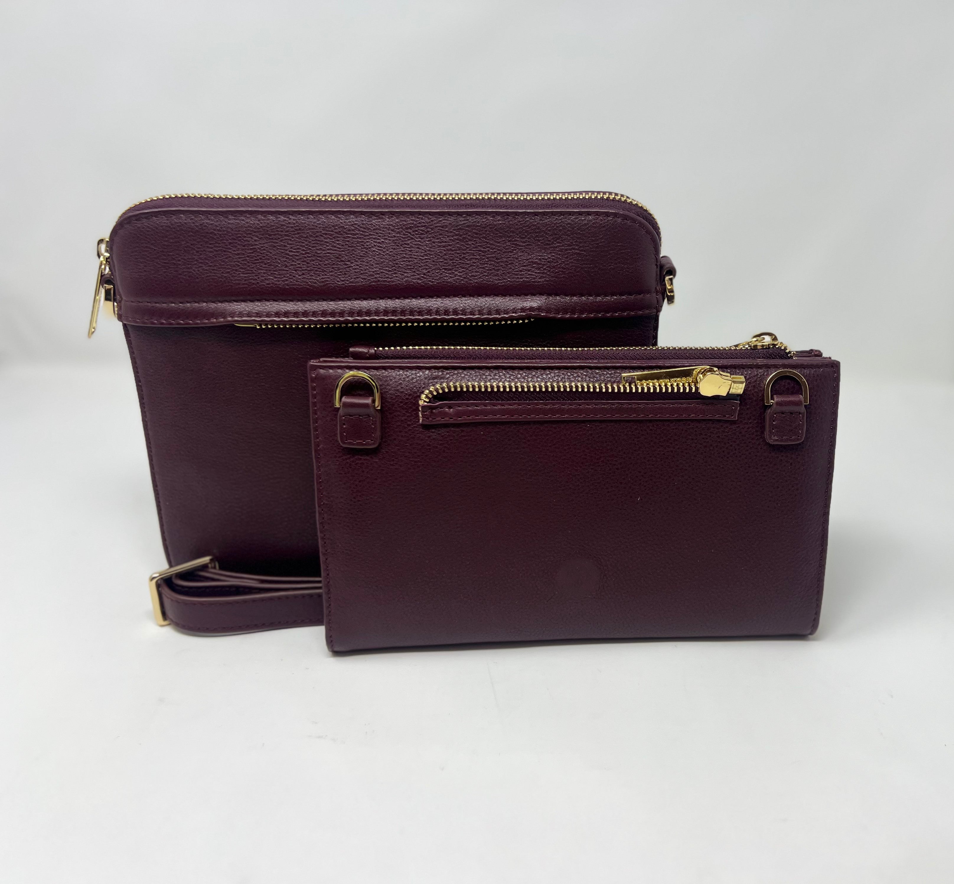 Petit Sac bandouillère avec porte carte détachable, aubergine | Kennedi