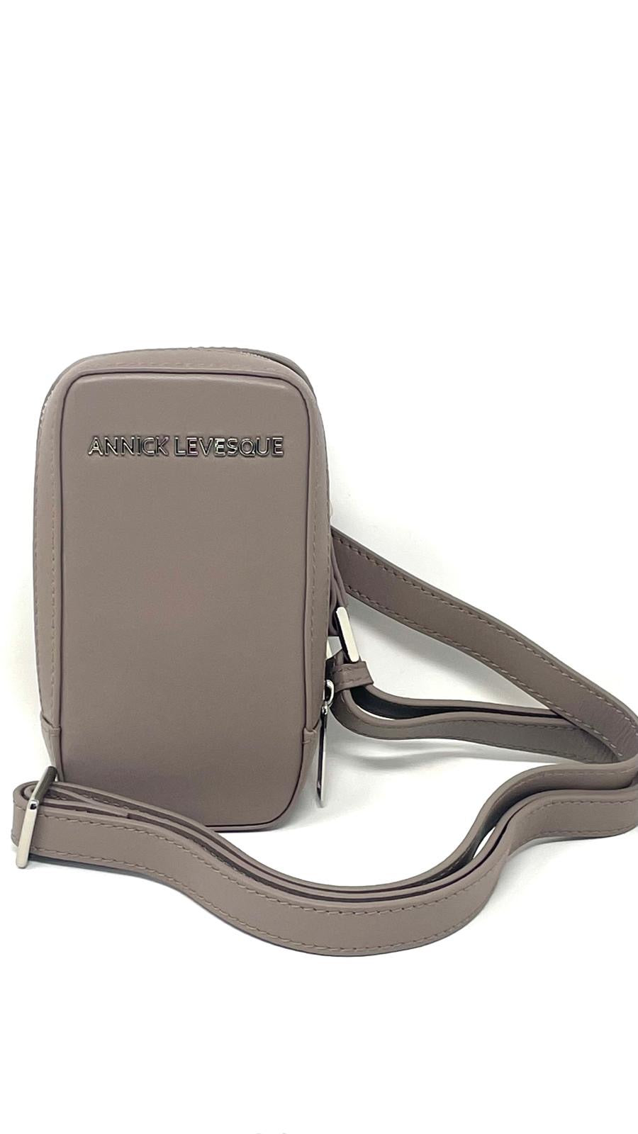 Petit Sac à bandoulière en Cuir Véritable Taupe, Marie-Pierre