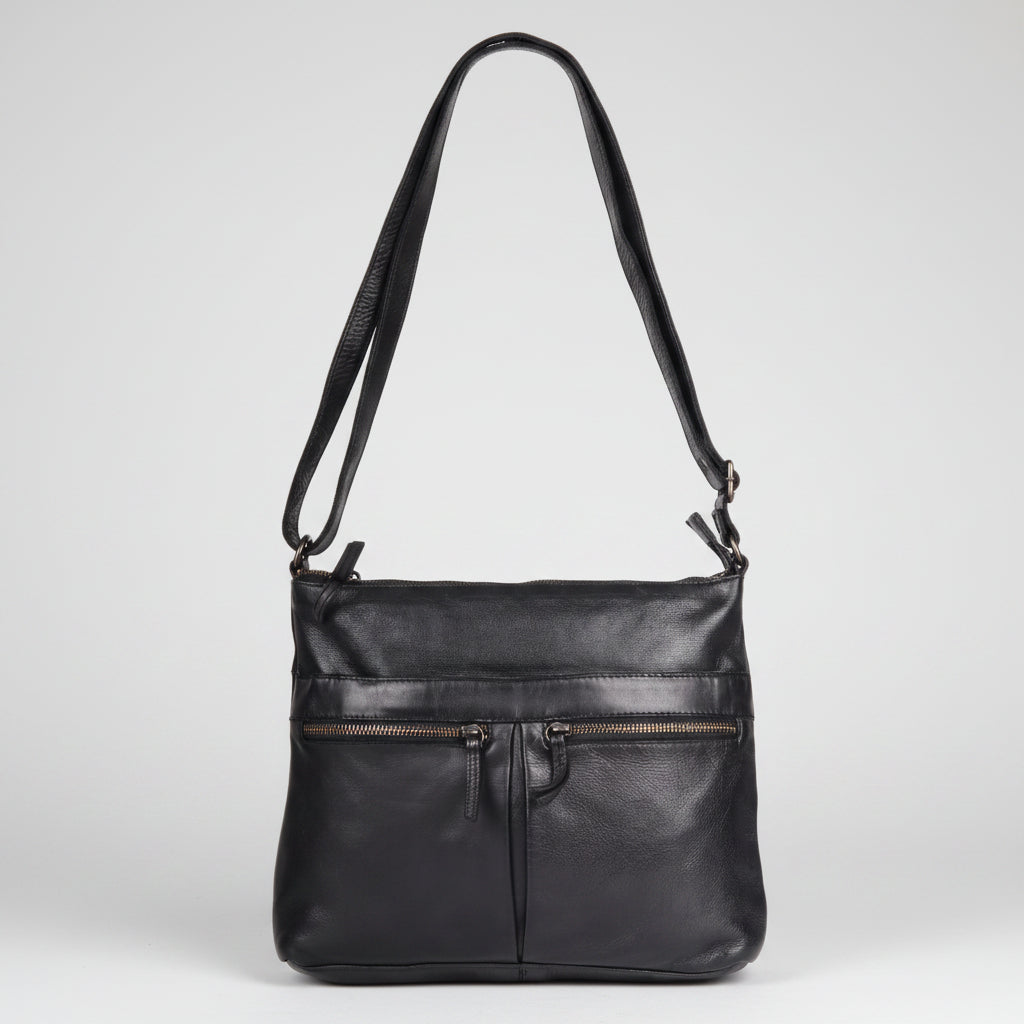 MET Leather Crossbody Bag with Dual Zipper Pockets