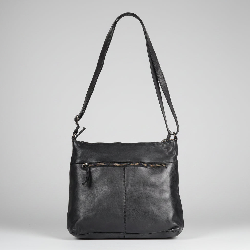 MET Leather Crossbody Bag with Dual Zipper Pockets