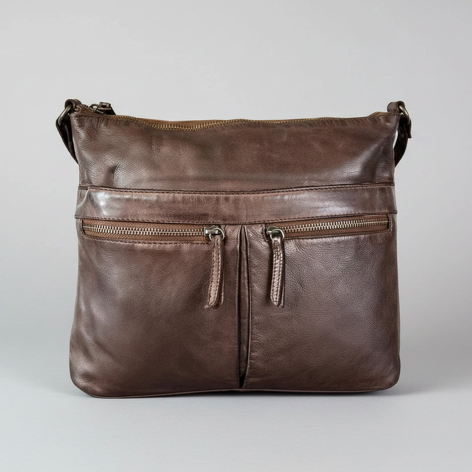 MET Leather Crossbody Bag with Dual Zipper Pockets