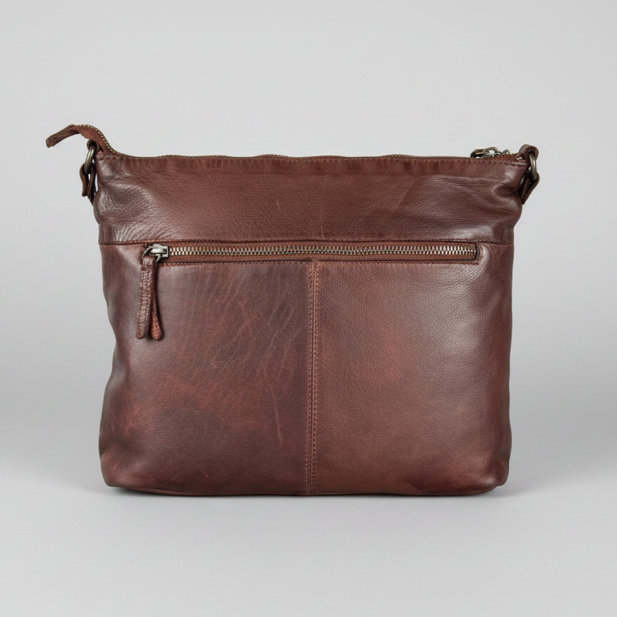 MET Leather Crossbody Bag with Dual Zipper Pockets