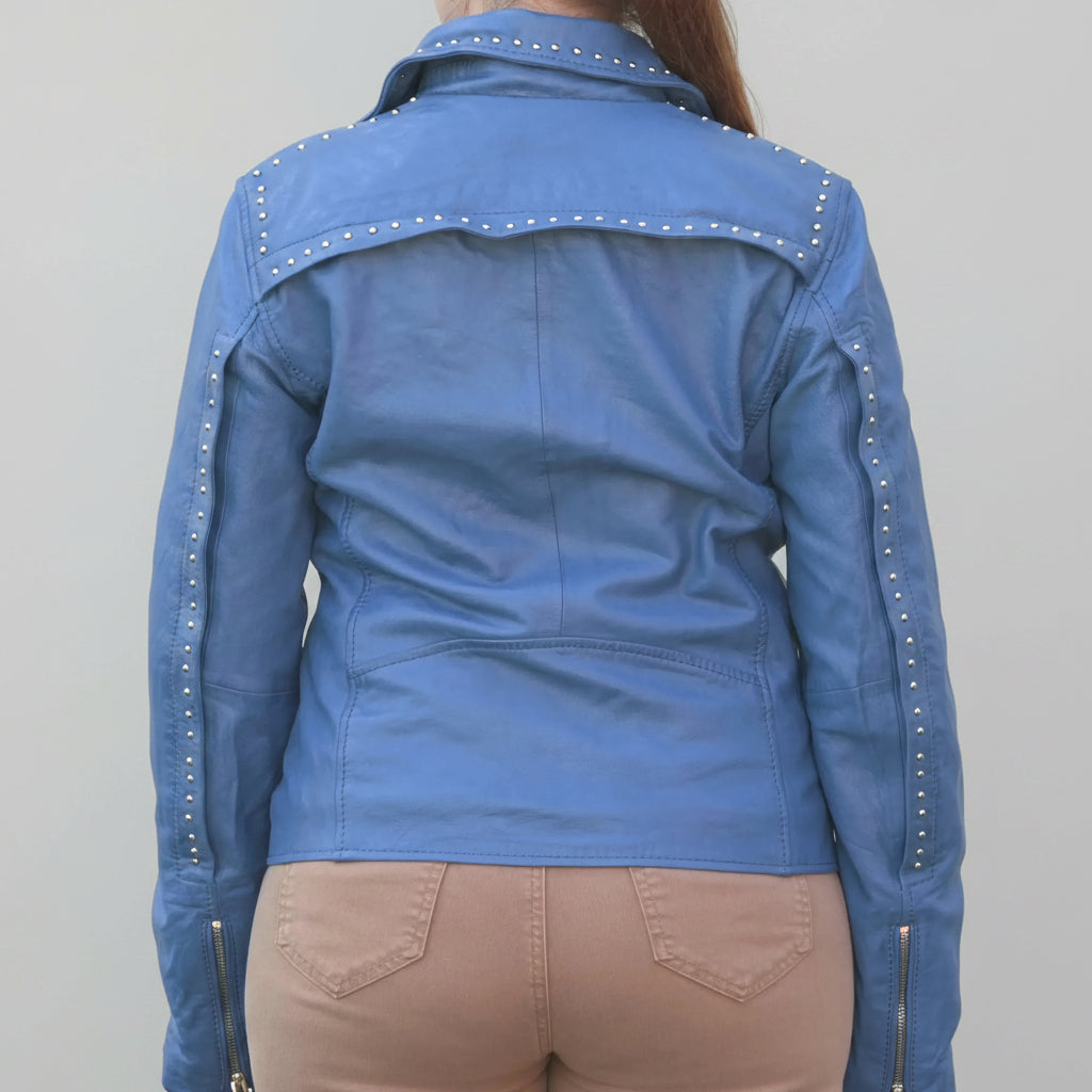 Women's Studded Leather Jacket with Removable Fringe