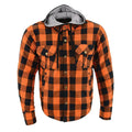Milwaukee Leather Men's Orange & Black Armored Flannel Biker Shirt w/ Reinforced Fibers