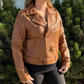 Women's Lamb Leather Biker Style Jacket with Belt