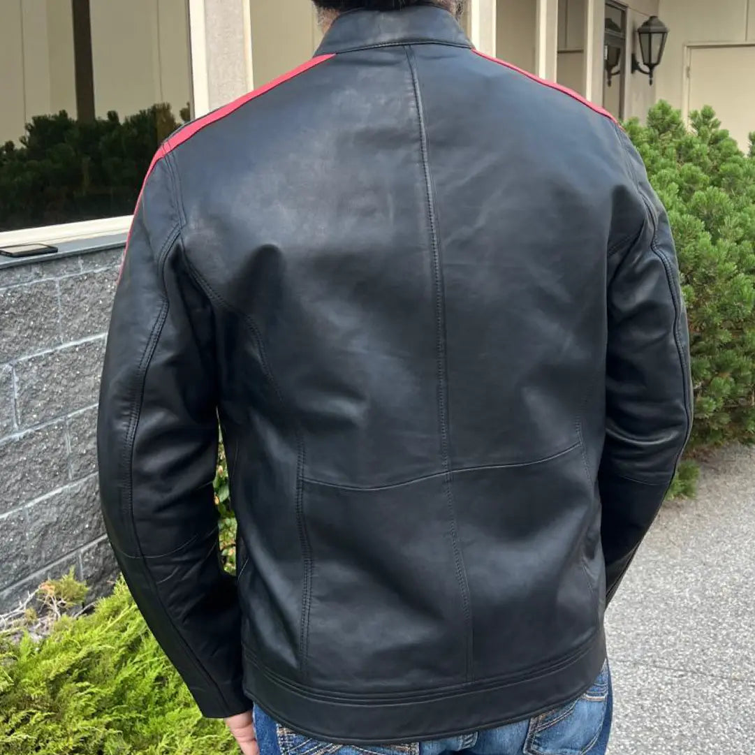 Men's Lamb Leather Jacket with Stripes