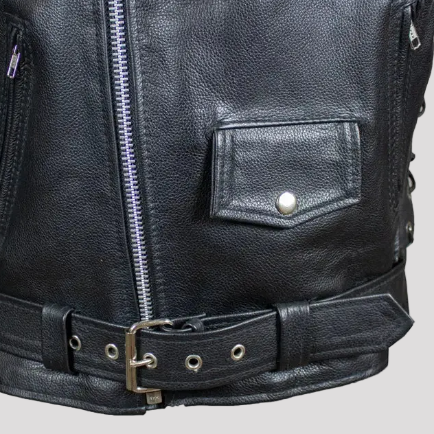 Men's Tall Classic Side Lace Leather Motorcycle Jacket