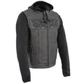 Milwaukee Leather Men's Black Leather Vest with Reflective Skulls & Full Hoodie Liner
