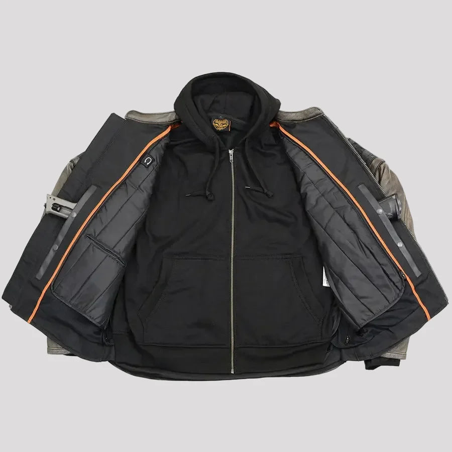 Milwaukee Leather Men's Crossover Scooter Jacket w/ Reflective Skulls & Full Sleeve Removable Hoodie