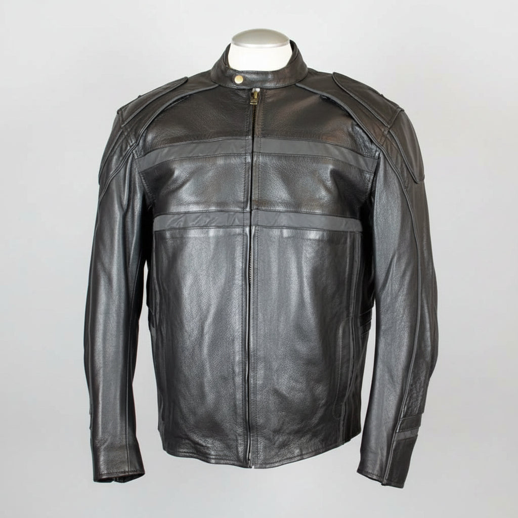 Open Road Men's Reflective Piping Leather Motorcycle Jacket