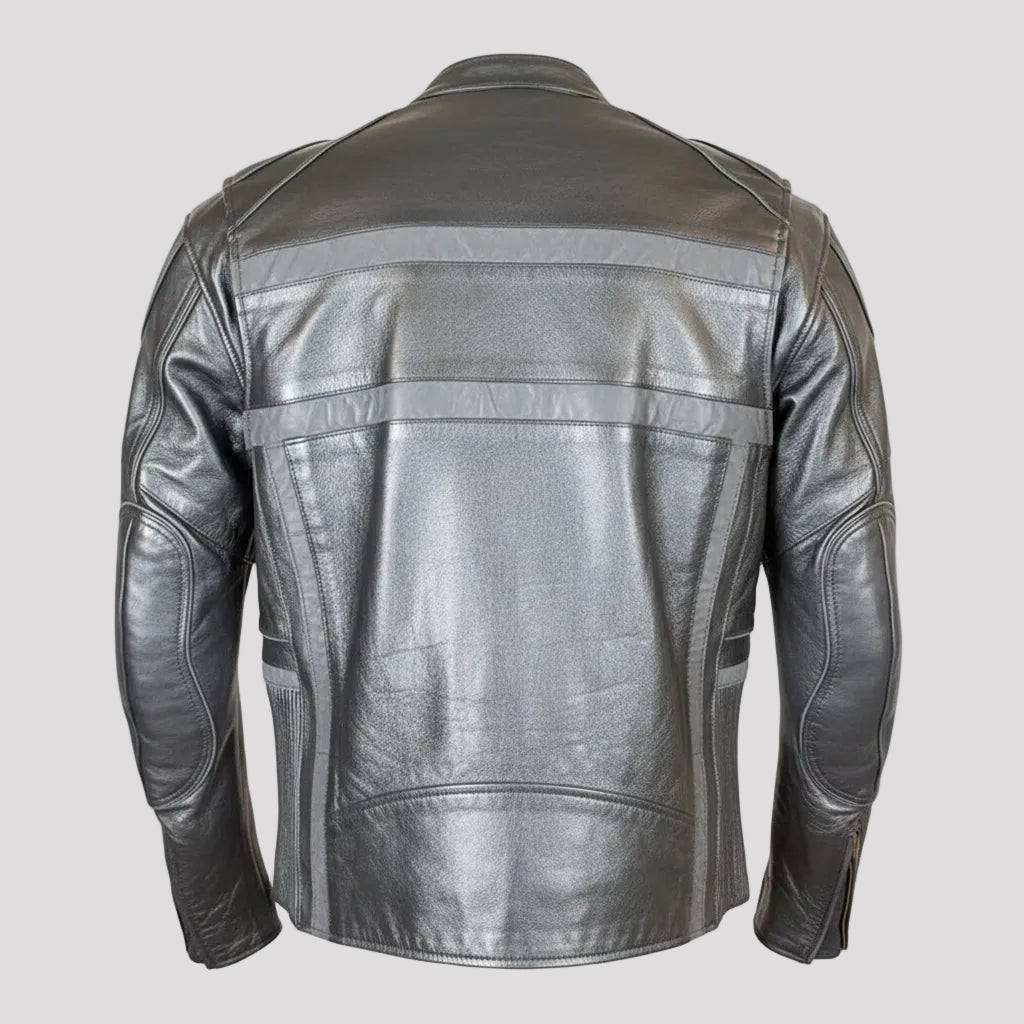 Open Road Men's Reflective Piping Leather Motorcycle Jacket