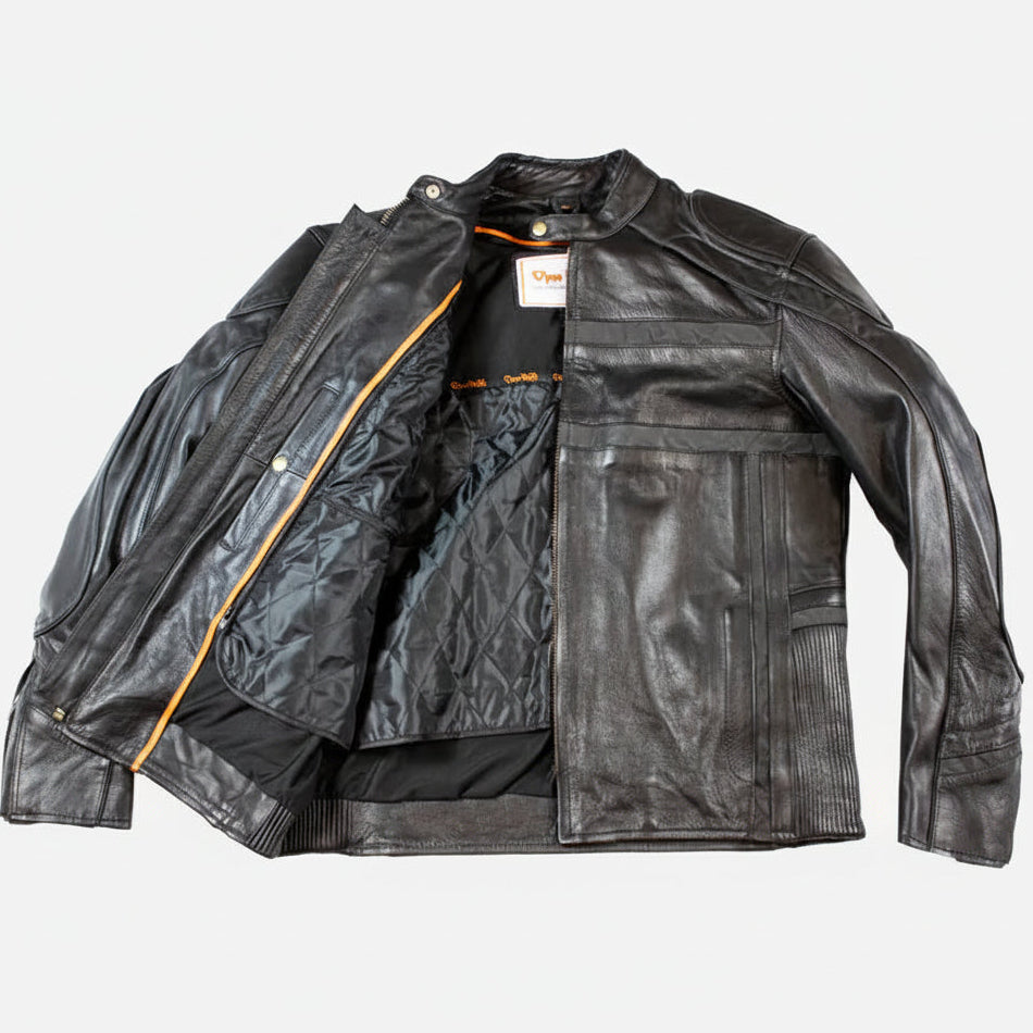 Open Road Men's Reflective Piping Leather Motorcycle Jacket