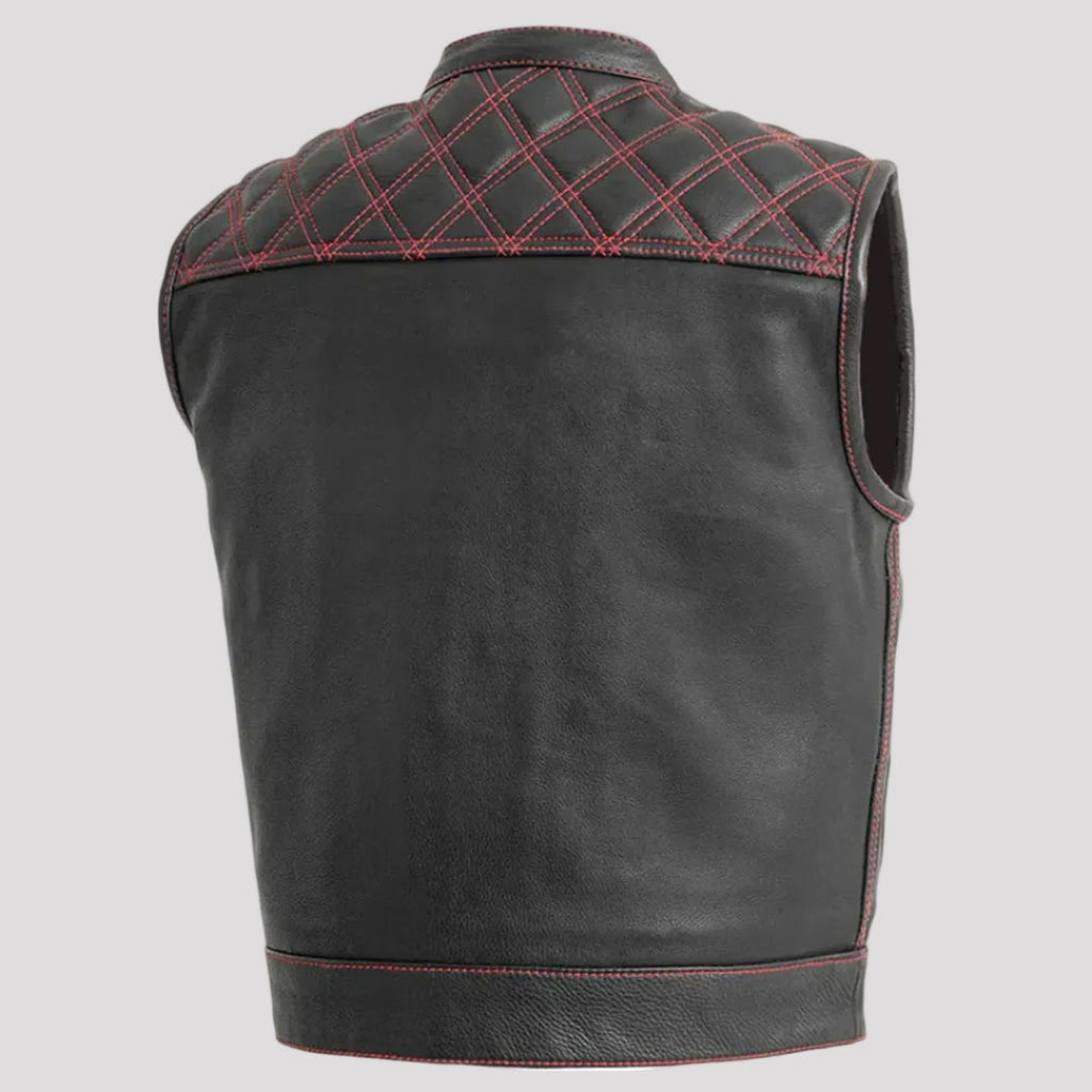 Open Road Men's Upside Leather with Red Stitched Diamonds Vest
