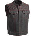 Open Road Men's Upside Leather with Red Stitched Diamonds Vest