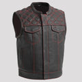 Open Road Men's Upside Leather with Red Stitched Diamonds Vest